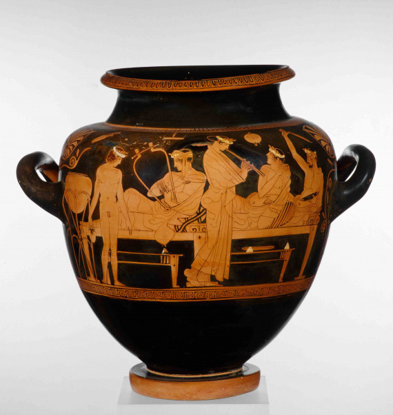 Griechische Vase mit Malerei eines Symposions